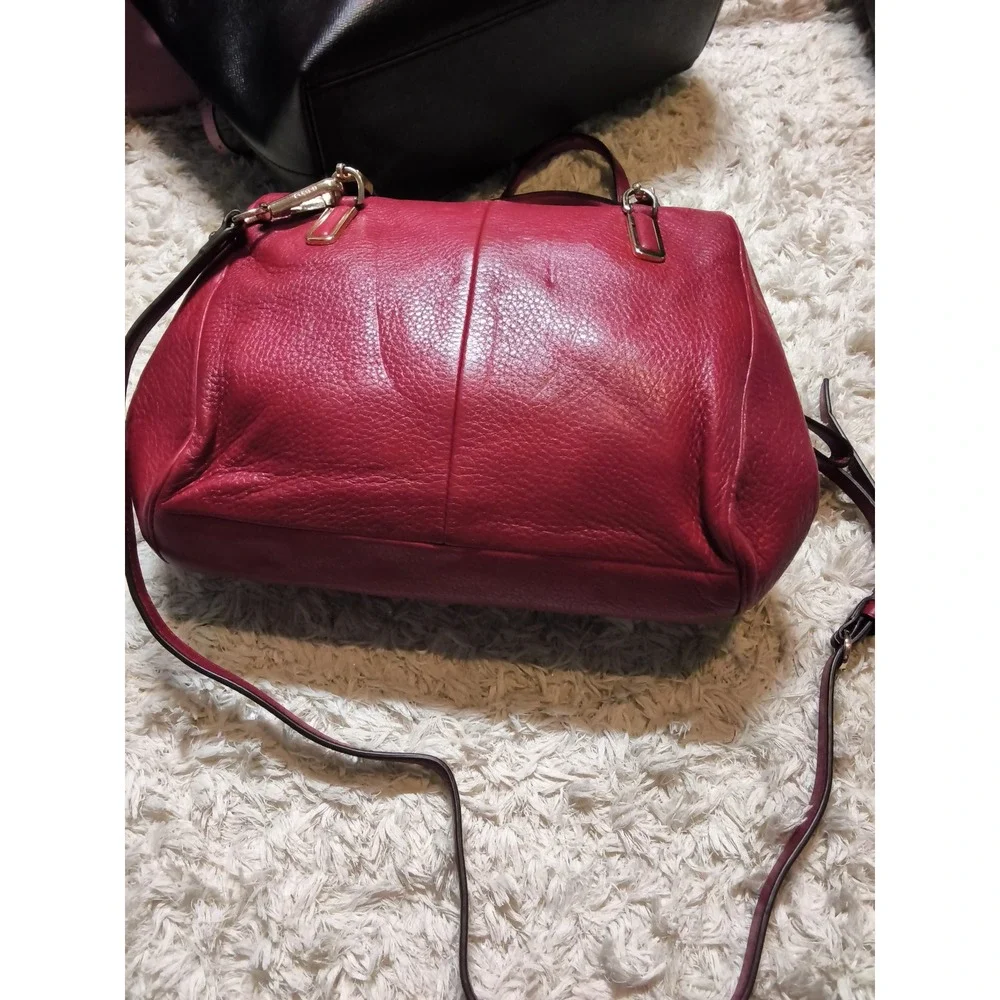 71.Coach Madison Madeline East West Satchel Cranberry Red Leather Bag 25169